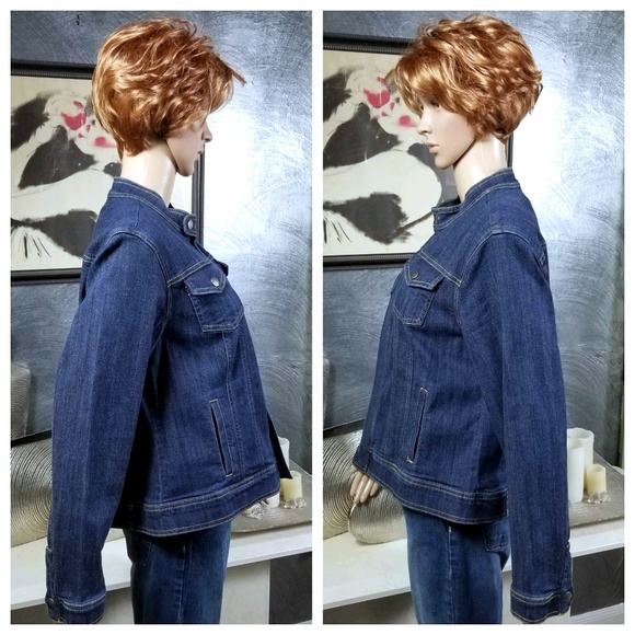 🍎HP🍎CHRISTOPHER & BANKS MOTO DENIM JACKET P/XL - Picture 2 of 8